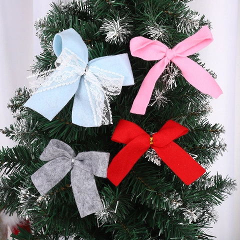 Decorazione Fiocco di Stoffa Natalizio Fatto a Mano per Ghirlanda di Albero di Natale DIY Scatola Regalo Feltro Pizzo Plaid Accessori