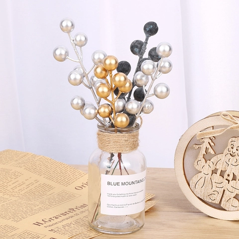 Künstliche Weihnachtsbeeren Stiel Handgemacht DIY Kranz Material Metallische Oberfläche Beerenpickel Für Weihnachtsdekoration Heimdekoration