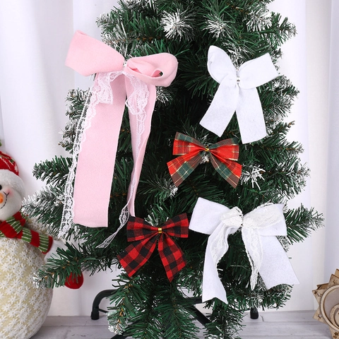 Decorazione Fiocco di Stoffa Natalizio Fatto a Mano per Ghirlanda di Albero di Natale DIY Scatola Regalo Feltro Pizzo Plaid Accessori