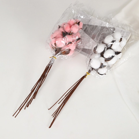Künstliche Baumwolle Blumenzweige Rosa Weiß Fake Baumwollzweig Modern Weihnachten Haus Hochzeit Dekoration DIY Strauß Requisiten