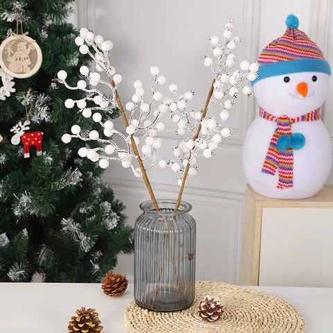 Künstliche Weiße Beeren Weihnachtsbaumzweige Simulation Granatapfel Schaumstoff Stiele DIY Winterurlaub Zuhause Vasen Dekoration Arrangement