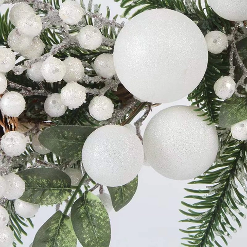 Ghirlanda di Natale Neve Invernale Con Pigne Bacche Bianche Decorazione Artificiale per Porta d'Ingresso Parete