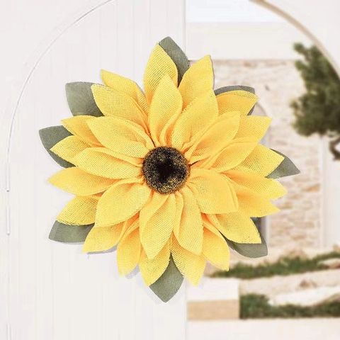 Handmade Burlap Sunflower Wreath Artificial Mesh Fabric Door Hanging Decoration For Bee Festival Thanksgiving Home Wall Decor