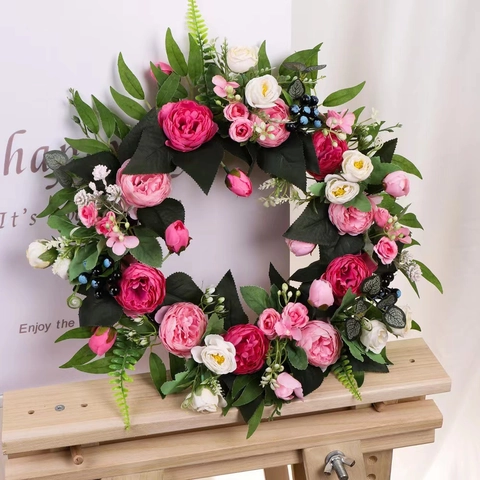 Künstlicher Pfingstrose Rose Blumenkranz Frühling Dekorativ Girlande Für Haustür Hochzeit Party Wandbehang Heimdekoration