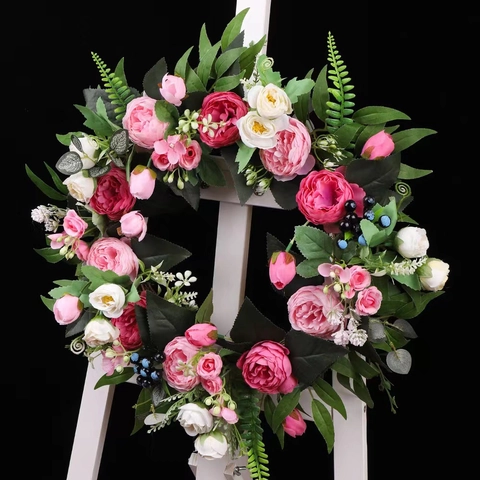 Künstlicher Pfingstrose Rose Blumenkranz Frühling Dekorativ Girlande Für Haustür Hochzeit Party Wandbehang Heimdekoration