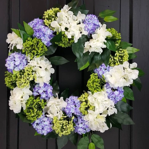 Ghirlanda di Fiori Artificiali Ortensia Fatta a Mano Base in Legno Decorazione Floreale da Appendere per Porta Muro Matrimonio Casa