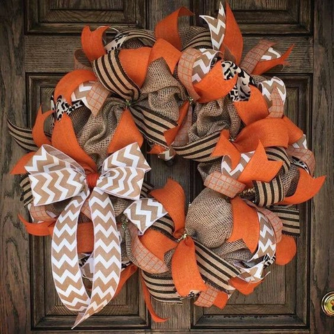Ghirlanda In Maglia Di Poliestere Fatta A Mano Autunno Ringraziamento Halloween Natale Porta Appesa Fiocco Foglia Acero