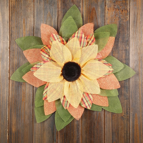 Handmade Artificial Sunflower Burlap Wreath For Thanksgiving Autumn Harvest Door Hanging Plaid Fabric Floral Home Wall Decor