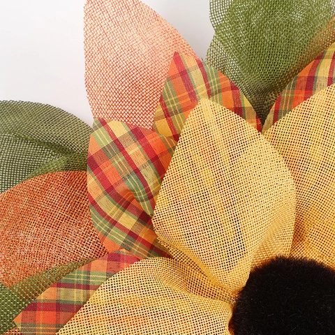 Handmade Artificial Sunflower Burlap Wreath For Thanksgiving Autumn Harvest Door Hanging Plaid Fabric Floral Home Wall Decor