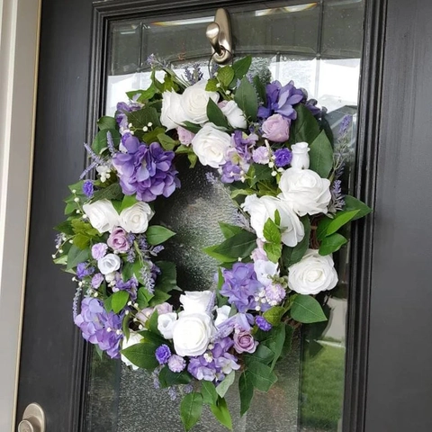 Ghirlanda di Fiori Artificiali Ortensia Fatta a Mano Base in Legno Decorazione Floreale da Appendere per Porta Muro Matrimonio Casa