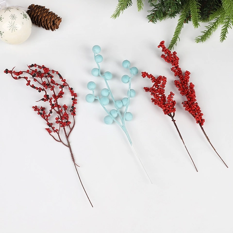 Künstliche Rote Stechpalmenbeeren Zweig Für Weihnachtsbaum Dekoration Neujahr Zuhause DIY Blumenarrangement Winterbeeren Stiel