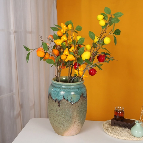 Kunstmatige Fruittakken Voor Woondecoratie Nep Citroen Oranje Granaatappel Persimmon Stam Nieuwjaar Kerstmis Feest Arrangement