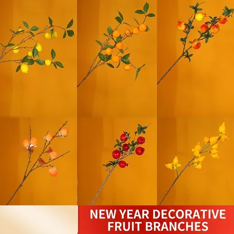 Kunstmatige Fruittakken Voor Woondecoratie Nep Citroen Oranje Granaatappel Persimmon Stam Nieuwjaar Kerstmis Feest Arrangement