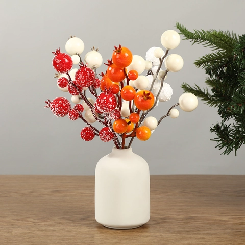 Künstliche Weihnachtsbeeren Zweige Mit Schnee Effekt Kunststoff Schaumstoff Rot Granatapfel Frucht Stiel Für Haus Urlaub Tisch Deko
