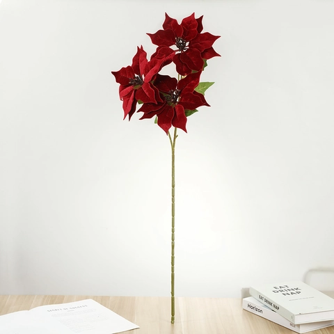 Künstlicher Weihnachtsstern Weihnachtsblumen Glitzer Samtblütenblätter Rot Weinrot Falscher Blumenschmuck Haus Dekoration