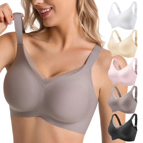 Women Seamless Wireless Bra V-Neck Breathable Mesh Push Up Bra Comfortable 3D Molded Cup Back Fat Smoothing Lingerie