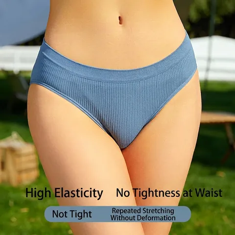 Women's Low Waist Ribbed Cotton Panties Seamless Breathable Briefs Sexy Solid Color Antibacterial Soft Underwear For Ladies