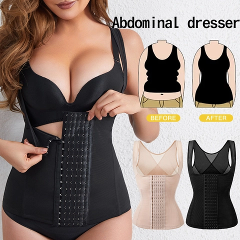 Women's Tummy Control Shapewear Vest Waist Cincher Corset Body Shaper With Hook And Eye Closure Breathable Mesh Tank Top