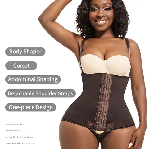 Damen Nahtloser Bauchkontrolle Body Shapewear High Waist Po-Lifter Wespentaille Offener Schritt Verstellbare Träger Former