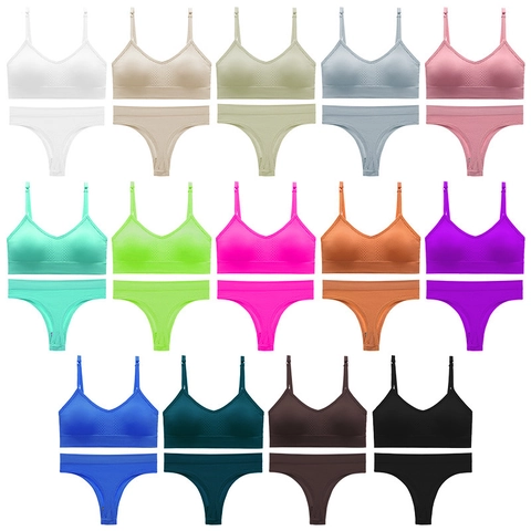 Naadloze Geribbelde Nylon Beha En Thong Boven- En Onderkant Lingerie Voor Dames Met Verstelbare Bandjes V-Hals Ademend Push Up Ondergoed