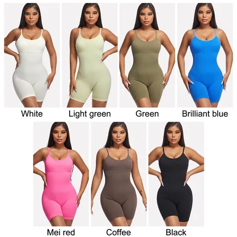 Body Moldeador para Mujer Acanalado Sin Costuras Sin Mangas Cuello en U Levanta Glúteos Control de Abdomen Yoga Deporte