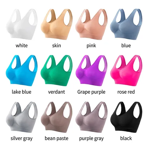 Sujetador Deportivo Sin Costuras para Mujer Talla Grande Push Up Antivibración Correr Yoga Fitness Gimnasio Camiseta de Tirantes Transpirable Sin Aro