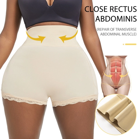 Γυναικείο Ψηλόμεσο Shapewear Σλιπ Έλεγχος Κοιλιάς Χωρίς Ραφές Ανόρθωση Γοφών Body Shaper Με Δαντέλα