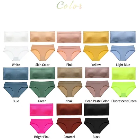 Set di Lingerie a Costine Senza Cuciture da Donna Reggiseno a Fascia Senza Spalline Con Slip Coordinati Intimo Senza Ferretto Comodo e Traspirante