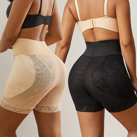 Bragas Moldeadoras de Cintura Alta para Mujer Con Almohadillas Extraíbles Control de Abdomen Realzador de Cadera Faja de Encaje