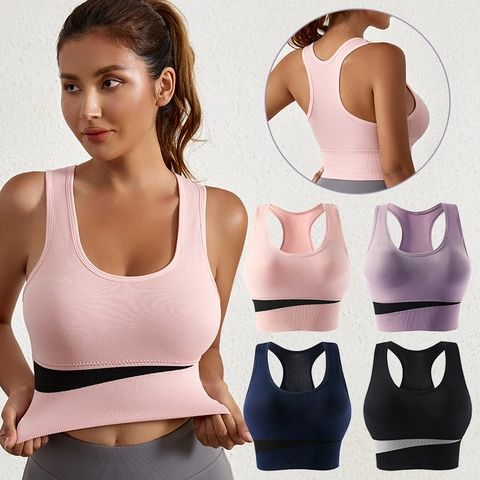 Reggiseno Sportivo da Donna Senza Cuciture Dorso a Vogatore High Impact Imbottito Yoga Top Traspirante Contrasto Fitness Palestra Corsa Reggiseno da Allenamento