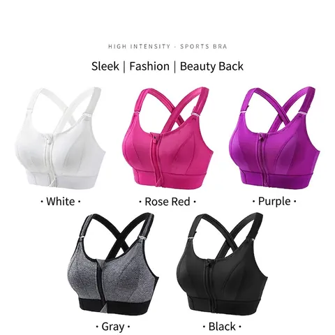 Sujetador Deportivo de Alto Impacto para Mujer con Cremallera Frontal Sin Aros Antigolpes Secado Rápido Yoga Fitness