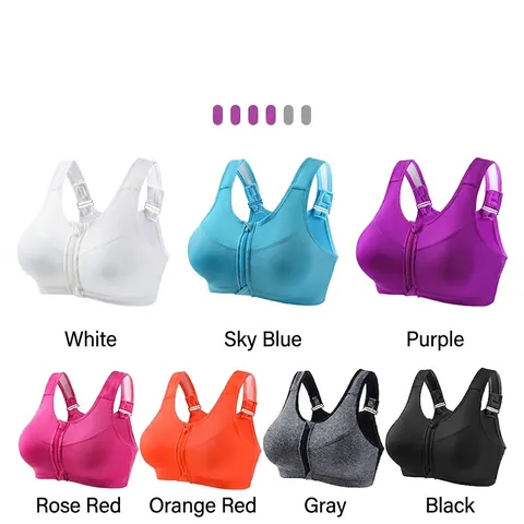 Sujetador Deportivo para Mujer de Alto Impacto Cremallera Frontal sin Aros Acolchado Transpirable Fitness Yoga Correr Top Talla Grande