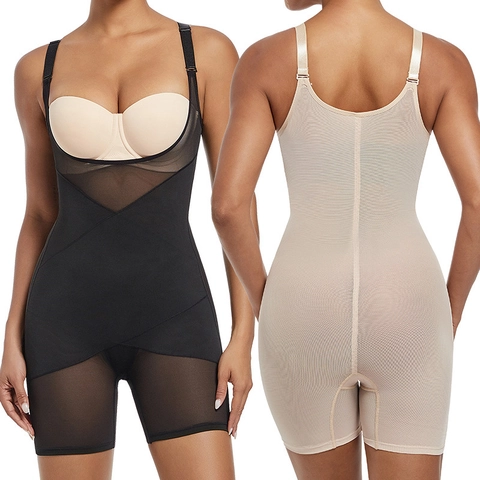Damen Schlankheits Shapewear Body Bauchweg Po-Lifter Miederkörper Verstellbare Träger Nahtlose Mesh Große Größen Body Shaper