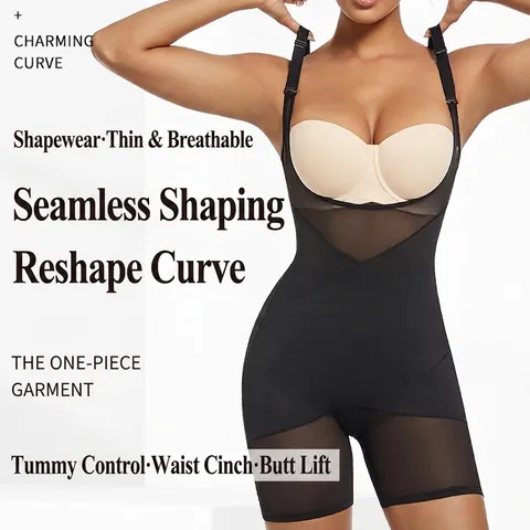 Damen Schlankheits Shapewear Body Bauchweg Po-Lifter Miederkörper Verstellbare Träger Nahtlose Mesh Große Größen Body Shaper