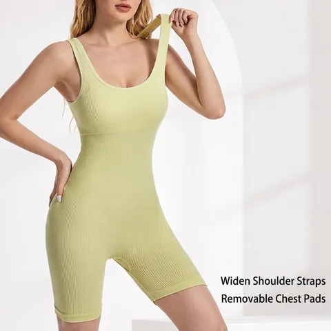 Body a Costine Senza Cuciture da Donna Modellante Controllo Pancia Scollo a U Pagliaccetto Yoga Senza Maniche Tuta Sportiva