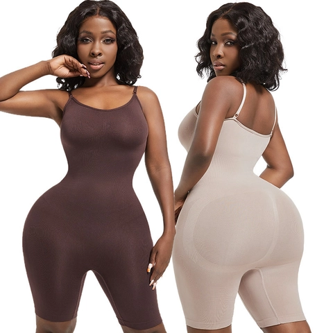 Seamless Bodysuit Shapewear For Women Nylon Tummy Control Butt Lifting Slimming Body Shaper Mid-Thigh Adjustable Straps