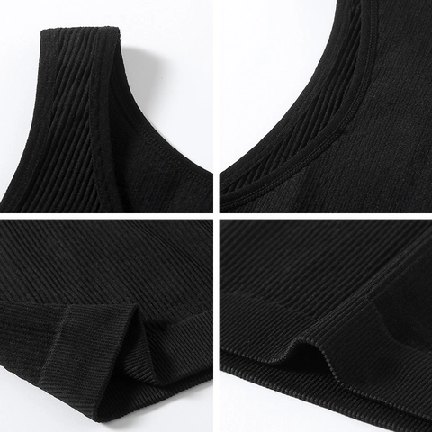 Conjunto de Sujetador Deportivo y Pantalones Cortos Acanalados Sin Costuras para Mujer Atuendos de Yoga de Cintura Alta