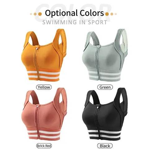 Sujetador Deportivo de Alto Impacto para Mujer Cremallera Frontal Push Up Chaleco de Yoga Acolchado Espalda con Correas Fitness