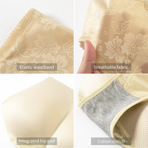 Women Lace Padded Butt Lifter Panties High Waist Tummy Control Hip Enhancer Shapewear Breathable Mesh Underwear For Daily
