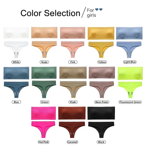 Intimo Donna Senza Cuciture a Costine Top Bandeau e Perizoma Combinazione Traspirante Senza Spalline Senza Ferretto Tinta Unita