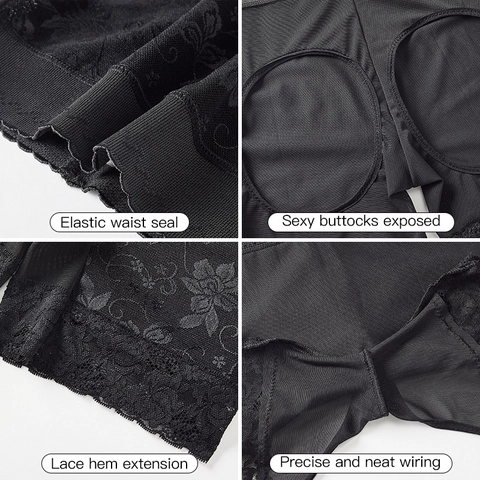 Bragas Moldeadoras de Encaje de Cintura Alta para Mujer Control de Abdomen Levanta Glúteos Calado Mesh Floral Body Shaper