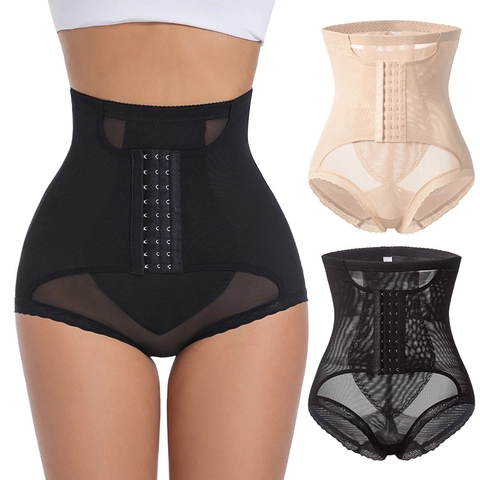 Faja Pantalón de Cintura Alta para Mujer Control de Abdomen Levantamiento de Glúteos Malla Transpirable Cierre Ajustable Ropa Interior