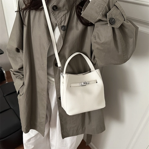 Mode Dames PU Leer Lychee Patroon Emmer Tas Set Met Beutel High End Street Style Schoudertas Crossbody Handtas Dagelijkse Tas