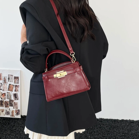 Vintage PU Leather Leopard Print Small Square Crossbody Bag For Women Kelly Style Handbag With Gold Twist Lock Fashion Satchel