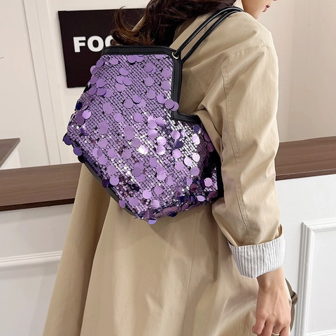 Damen Pailletten Tote Bag PU Leder V-Öffnung Große Kapazität Umhängetasche Für Party Alltag Fashion Trendy Nischen Design Tasche