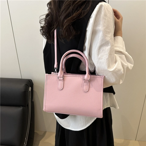 Damen Fashion Vertikale Streifen Geprägte PU Leder Tote Handtasche Große Kapazität Schulter Umhängetasche Minimalistische Tasche
