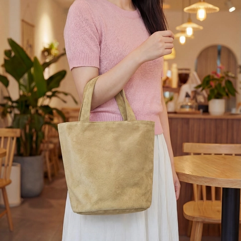 Sac Cabas Vintage en Suède pour Femmes Grande Capacité Sac à Main Couleur Unie Style Commuter pour Travail Quotidien Voyage