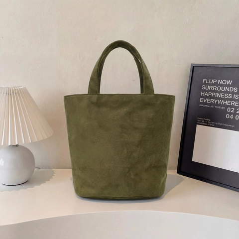 Borsa da Donna Minimalista in Pelle Scamosciata Sintetica a Secchiello Grande Capacità Tinta Unita Casual Elegante Versatile