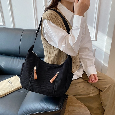 Damen Große Kapazität Cord Tote Tasche Vintage Street Fashion Mehrfachtaschen Schulter Umhängetasche Lässige Hobo Handtasche