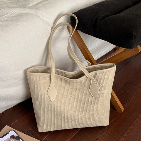 Grand Sac Cabas de Mode Coréenne pour Femmes Sac à Épaule Décontracté en Cuir PU Texturé pour Trajet Travail Quotidien